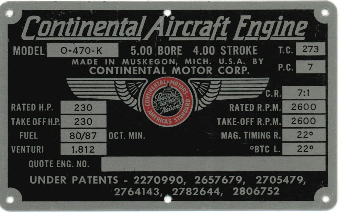 Data Plate O-470-K
